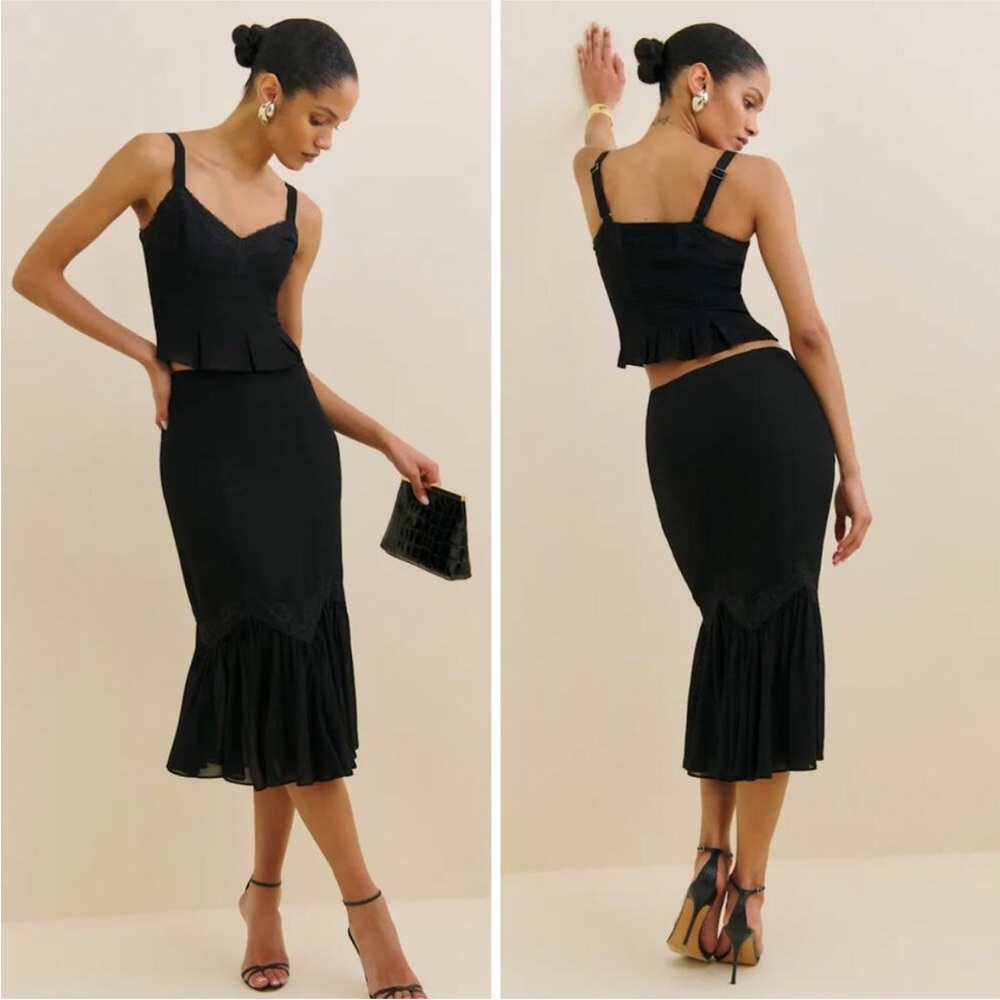 NEW NWT REFORMATION Sarita Black Two Piece Skirt Set